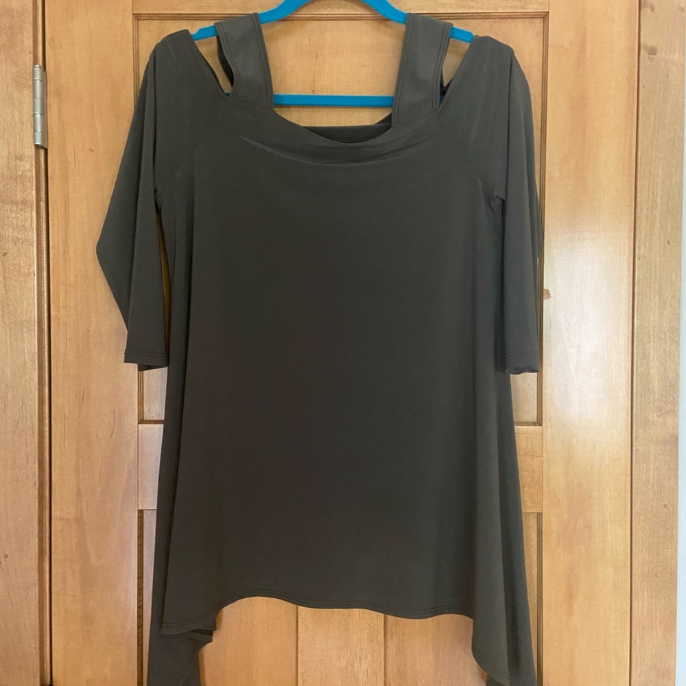 Olive ‘peek a boo’ shoulder blouse